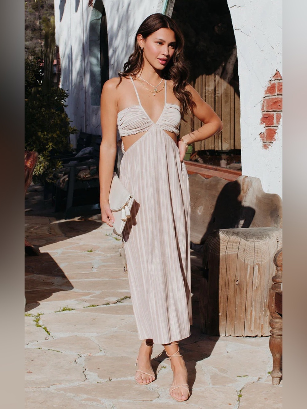 Sleeveless Cutout Maxi Dress in Soft Beige